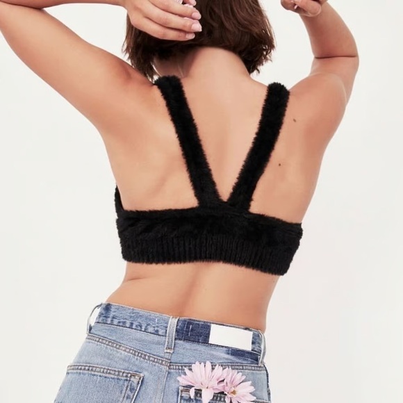 For Love and Lemons Black Devon Fuzzy Knit Crop Top size XS - Picture 1 of 14